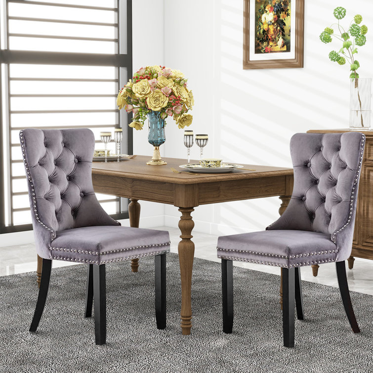 Velvet nailhead 2024 dining chairs